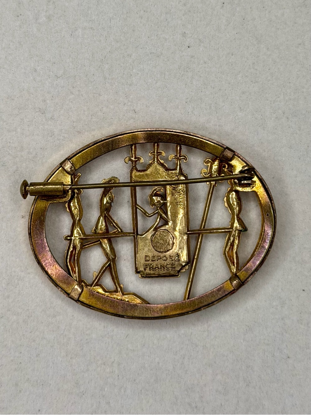1890-1910s Turn of the Century Vintage Gold-Tone Figural Brooch - French Déposé - Picture 3 of 6
